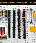 4 Piece Magnetic Slidable Drill Bit Holder With 160 Hole Storage And Strong Magnetic Rail on tool wall pegboard
