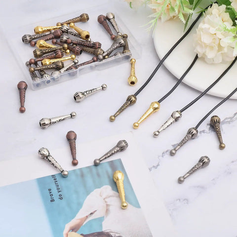 40Pcs Bolo Tie Tips Replacement Ends Set In Five Dope Colors Alloy Cord End Charms For Bolo Tie Making Fashion Findings DIY Crafts Necklace Decor And Clothing Accessories, alloy tips on cords