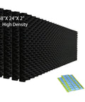 Egg Crate Acoustic Foam Panels 48 X 24 X 2 Inch Black 4 Pack sound dampening pads with a wavy texture for noise reduction.