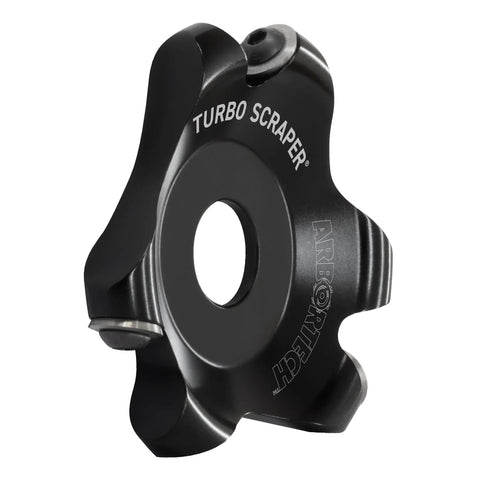 Knockout Turbo Scraper Wheel For Angle Grinders With Swivel Carbide Blades slick black aluminum body for rapid lumber planing.
