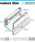Clear Acrylic Sliding Shower Door Bottom Guide With Screw For Sliding Shower Doors Three Eighths Inch Channels Plastic Guide For Glass Shower Doors. Product size and dimensions displayed in image.