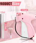 Pink Handheld Stitch Gun For Quick Clothing Fixes No Threading No Electricity Portable Repair Tool, showing size measurements.