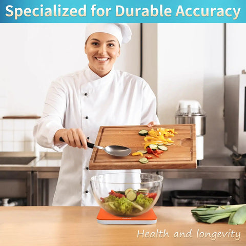 Chef using High Precision 33Lb Digital Kitchen Scale With LED Display For Precise 0.1oz 1g Readings, Big Capacity For Cooking And Baking