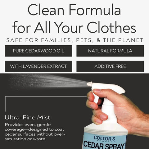 Hand spraying Cedar Wood Spray With Lavender Extract Non Chemical Wood Protection Cedar Scent Keeps Closets Cabinets And Drawers Smelling Fresh All Day In A 32 Ounce Bottle