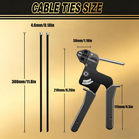 Heavy Duty Beefed Up Black Galvanized Steel Cable Ties Kit With Tie Gun Screwdriver And Protective Gloves 11.8 Inch 304 Stainless Metal Zip Ties For Outdoor Fence Projects All In One