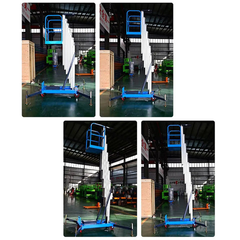 26 Foot Electric Aerial Work Platform And Aluminum Alloy Lift Table Featuring Smooth Hydraulic Drive showing compact design and heavy-duty wheels.