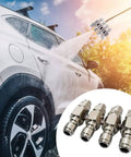 Four Way Pressure Washer Nozzle With One Fourth Inch Quick Connect For 4 GPM Units spraying a car with high pressure water.