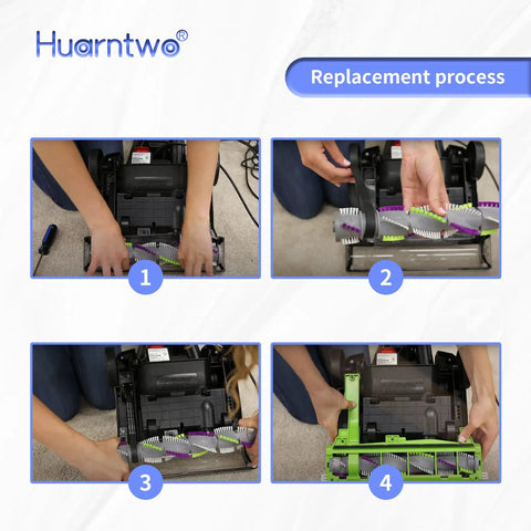 Steps to install Dyson Replacement Clutch Belts Set For DC04 DC07 DC14 DC33 Vacuum Cleaners showing the brush bar process.