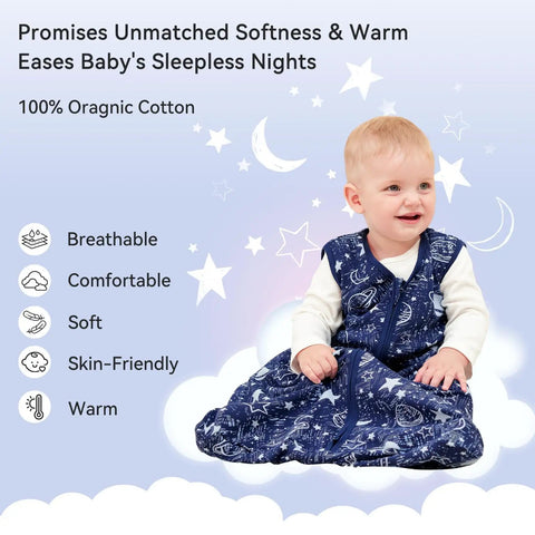 Baby wearing Cotton Baby Sleep Sack Set Three Pack For 6 To 12 Months Lightweight 0.5 Tog Wearable Blanket with star pattern