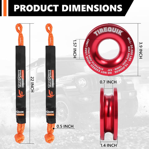 Soft Shackle Winch Recovery Ring Kit Orange Offroad Gear Half Inch By Twenty Two Inch With 60,600 Lbs Breaking Strength UHMWPE Rope Shackle Snatch Ring For SUV ATV UTV 4x4 Truck Two Pack product dimensions