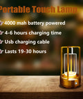 Portable Metal Table Lamp With 4000mAh Rechargeable Battery Cordless Outdoor Light on wooden surface