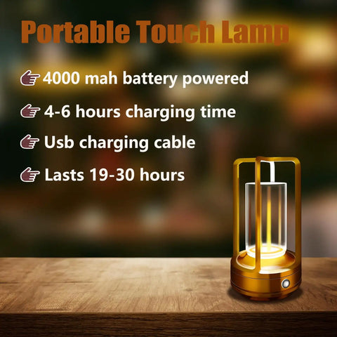 Portable Metal Table Lamp With 4000mAh Rechargeable Battery Cordless Outdoor Light on wooden surface