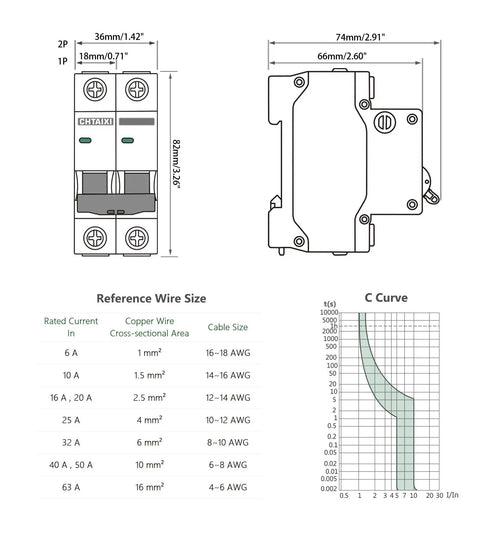 Diagram of Three Pack One Pole Miniature Circuit Breaker 20 Amp 120 Volt 240 Volt AC DIN Rail Mount Thermal Magnetic Trip MCB C20