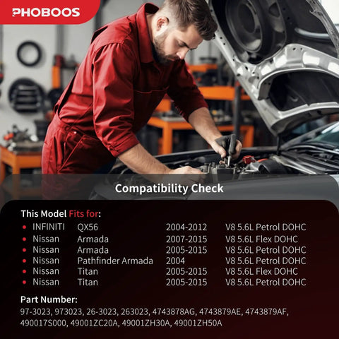 Mechanic working on Nissan vehicle, checking compatibility for Hydraulic Power Steering Rack And Pinion Assembly For Nissan Titan Armada