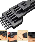 Pro Grade Three Piece Leather Stitching Chisel Set with Four Millimeter Diamond Prongs shown with two four six teeth details