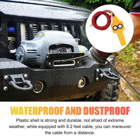 Beefed Up Winch Controller With Push Button Remote For 1500 To 5000 Lbs Rugged Jobs 12V Electric Wired Capstan Handheld Controller Easy Replacement For Off Road Towing Accessories, yellow handheld remote with 8.2 ft cable