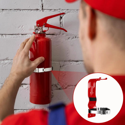 Heavy Duty Pair Of Fire Extinguisher Brackets Constructed From Premium Stainless Steel Wall Mount Support That Locks Rock Solid On Five Lb Tanks In Pickups Rv Campers And Garages With No Fuss Setup In Vibrant Red Finish