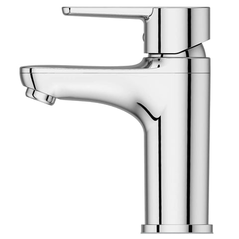 Modern Single Handle Bathroom Faucet For 1 Hole Sink In Polished Chrome With Pop Up Drain And Push And Seal Technology