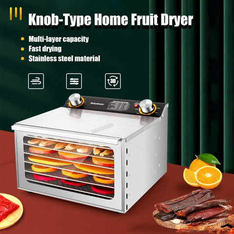 Hardcore Electric Food Dehydrator With 18 Stainless Steel Trays For Home And Commercial Use Featuring 360 Swirling Airflow And Precise Dial Thermostat for drying fruit, including orange slices.