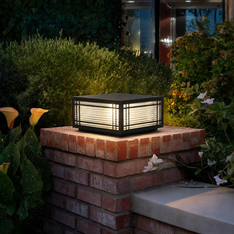 Top Notch Hardwired Outdoor Post Lights Big 15.75 Inch Column Fixture With Cozy 3000K Bulbs To Kick Up Your Porch Game Featuring Easy Hardwired Install And Totally Slick Modern Glow That Seriously Delivers on a brick pillar with plants.