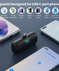 Slick Mini Portable Charger Power Bank 5000mAh Usb C Pd Fast Charging For iPhone 17 16 15 Series And Samsung Android on a desk with phones.
