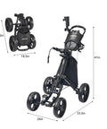 Four Wheel Golf Push Cart With Cup Holder And Umbrella Holder One Click Folding Height Adjustable Handle Lightweight Foldable Golf Pull Cart For Easy Car Trunk Storage, folded 26x18.5x26 in