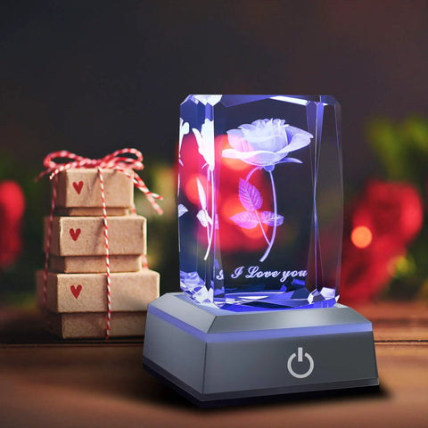 3D Rose Crystal Night Light Best Mom Gift Ever For Mom Or Wife From Daughter Or Son With Ultra Clear Crystal And 3D Laser Engraving