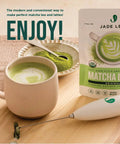 Electric Matcha Whisk And Milk Frother With One Button Operation for barista style foamy green tea and lattes shown in kitchen setting