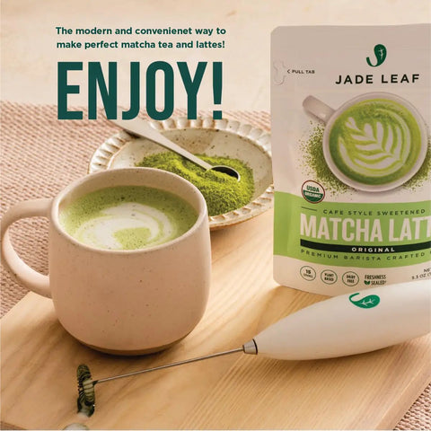 Electric Matcha Whisk And Milk Frother With One Button Operation for barista style foamy green tea and lattes shown in kitchen setting