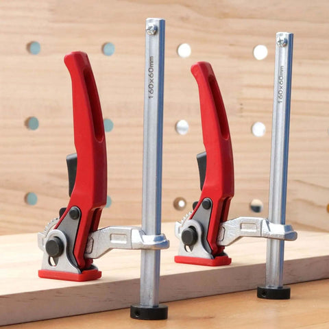 Heavy Duty Bench Clamp With Ratchet Lock For Rock Solid Workholding, fits 20mm base and 13.5x6.5mm dog holes on wood