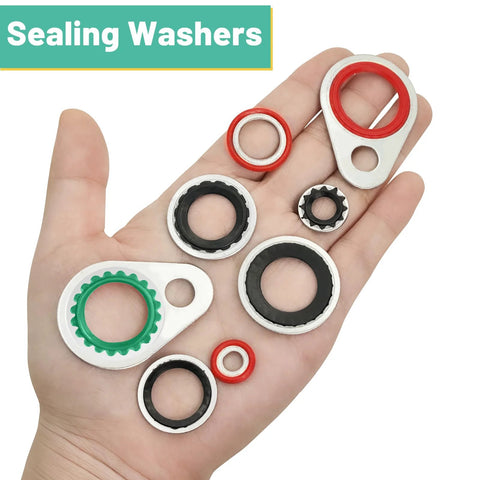 XBVV A/C compressor gasket seal kit, 95 pcs, 12 sizes; metal rings with red, black, green rubber seals