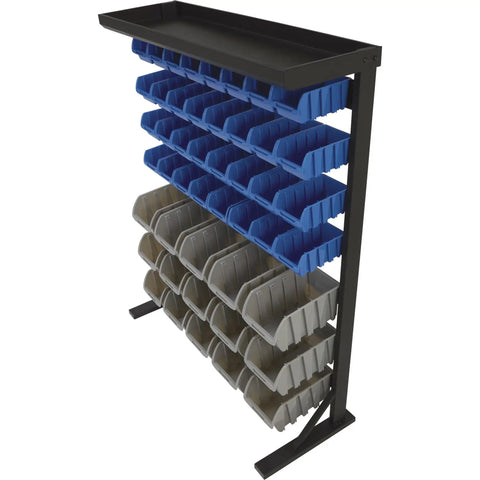 Heavy Duty Garage Organization Workhorse Storage Rack With Powder Coated Steel Rails And Hella Sturdy 47 Super Polypropylene Bins Ideal For Shop Hardware Tools