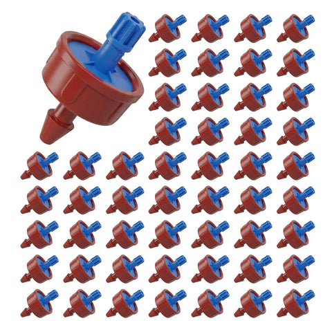 50 Pack 0.5 GPH Pressure Compensating Drippers For Garden Irrigation System, Constant Flow Drip Emitters displayed in rows