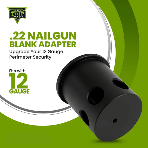 12 Gauge Perimeter Alarm Adapter For Nailgun Blank Fire 22 Caliber Blanks shown with text "Upgrade Your Security"
