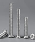 Kickass 1/4-20 X 2-1/2 Flat Head Hex Socket Cap Screws, 25 Pack 304 Stainless Steel bolts displayed in varying heights.