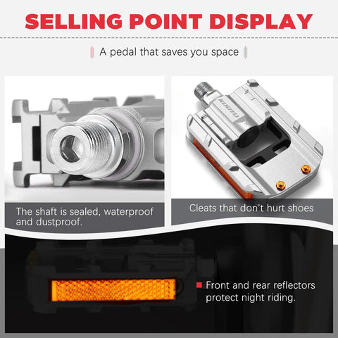 Grippy Aluminum Bike Pedals With Reflective Strips Universal 9 Sixteen Inch image showing sealed shaft and reflective strips.