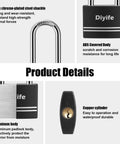 Aluminum Padlock With Key 2 Pack Waterproof And Rustproof Long Shackle Locks For Outdoor Use; Diyife padlock details and features