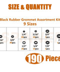 190Pcs Rubber Grommet Assortment Kit With 9 Sizes Eyelet Ring Gasket From One Quarter Inch To One Inch For Wiring And Diy Projects