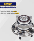 Rear Wheel Bearing Hub Assembly 512353 For Honda Accord 2008 To 2012 And Acura TSX 2009 To 2014, 5 Lug With ABS