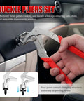 Non Destructive Car Clip Pliers Set With 20 8mm Rivets in use on car door panel