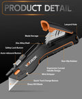 VOTREK orange-black retractable box cutter with blade storage, safety lock, ergonomic handle (side view)