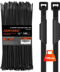 Heavy Duty 12 Inch Cable Ties With 120 Lb Tensile Strength, V Shaped Teethed Double Sided Grip, Industrial Grade Nylon Tie Wraps