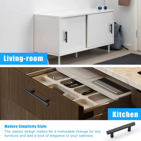 Black Cabinet Pulls 2-1/2 Inch Center-To-Center on living room cabinet and kitchen drawer