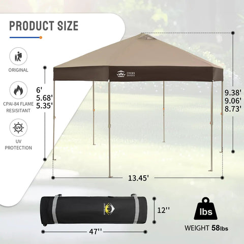 14x14 Pop Up Gazebo With Center Lock Six Sided Design Easy Setup No Tools Needed Portable Canopy Tent UV Resistant 300D