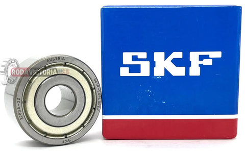 Heavy Hitter Double Row Angular Contact Ball Bearing 10 X 30 mm with dual metal shields next to SKF packaging.