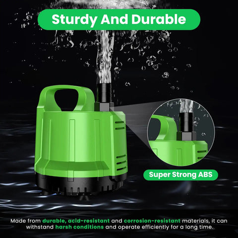 Beast Pool Cover Pump For Above Ground Pools Submersible 1/6 HP Up To 950 GPH in green showing sturdy ABS material