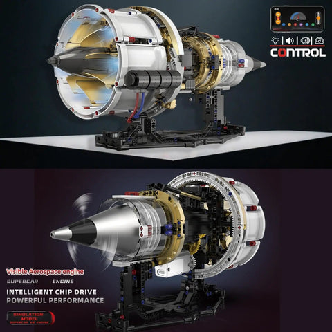 Jet Turbofan Engine Model Kit That Runs With App Control, Realistic Motor, Lighting Effects, 564 Plus Pieces displayed