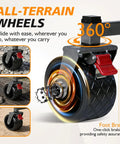 All-terrain wheels of Heavy Duty Folding Wagon Cart With 660 Lb Capacity, 3 In 1 Reclining Camping Wagon, adjustable handle.