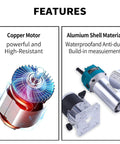 Close-up of copper motor and aluminum shell of Rock Solid Electric Wood Router And Smooth Operator Trimmer, highlighting durability and features.