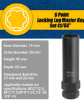 Six-point locking lug master key set 41/64 with size specifications and black socket shown on image left.